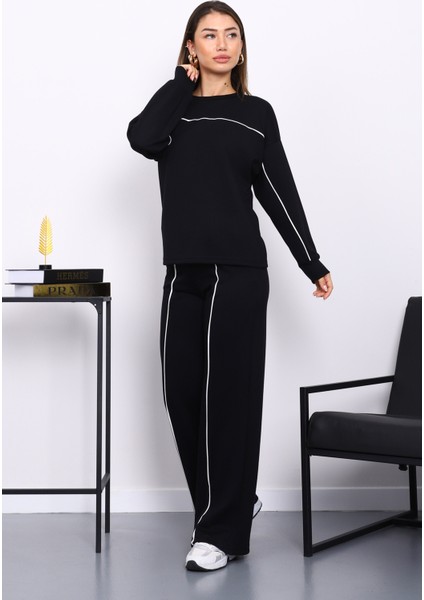 Siyah Biye Detaylı Sweat Pantolonlu Takım fiyatları