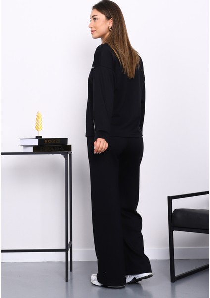 Siyah Biye Detaylı Sweat Pantolonlu Takım fırsatları