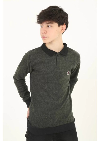 Çocuk Selanik Yaka Nakışlı Kazak - Haki