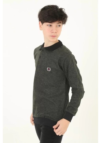 Çocuk Selanik Yaka Nakışlı Kazak - Haki fiyatları