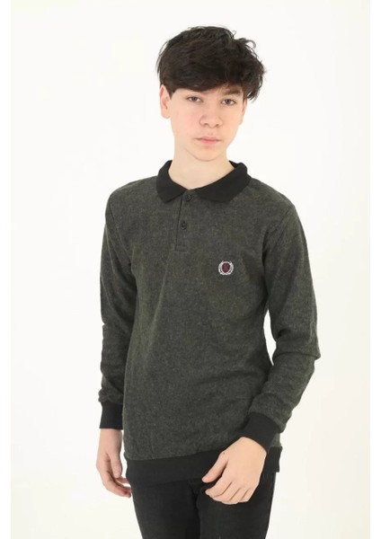 Çocuk Selanik Yaka Nakışlı Kazak - Haki modelleri