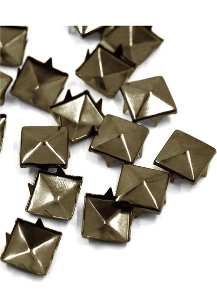 Süs Tırnaklı Antik Renk Çakma Kare Piramit 7 mm 20 Adet Metal Trok