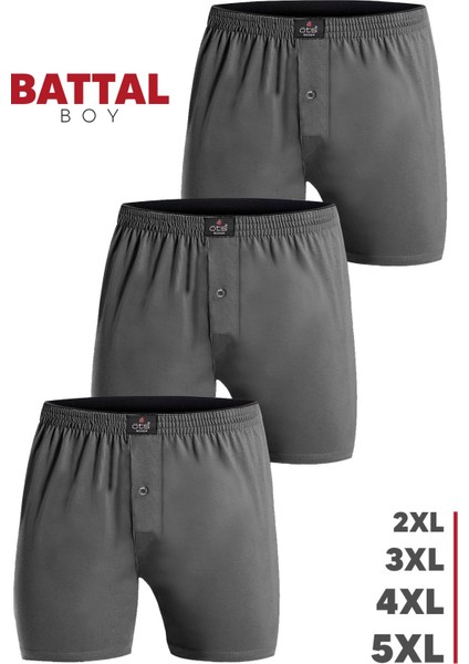 Erkek Boxer Battal Boy 3'lü Düğmeli, Süprem Kumaş (%100 Pamuk)