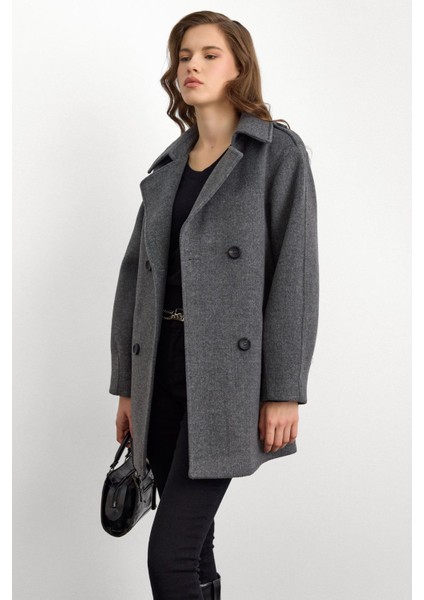 Apolet Detaylı Oversize Kısa Kaban KOYU GRİ 3149