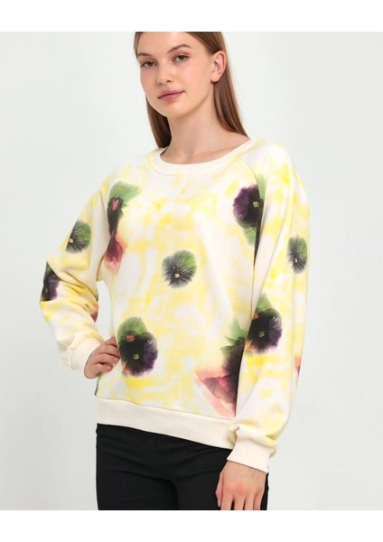 Kadın Krem Baskılı Bisiklet Yaka Sweatshirt – %100 Pamuk 3 Iplik Şardonsuz Rahat Kalıp modelleri