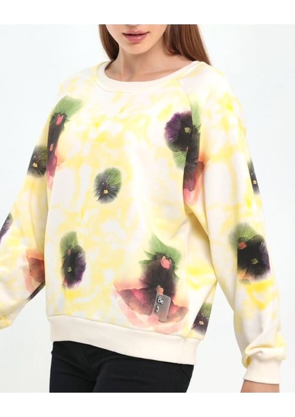 Kadın Krem Baskılı Bisiklet Yaka Sweatshirt – %100 Pamuk 3 Iplik Şardonsuz Rahat Kalıp indirimleri