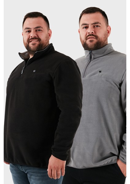 Regular Fit Anti-Pilling Büyük Beden Dik Yaka Kışlık Şardonlu 2'li Paket Polar Erkek Polar 5906001BS2