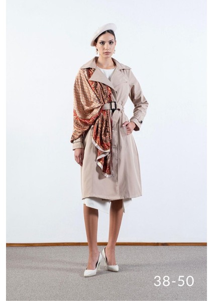Imperatrice Kruvaze Yaka Kuşaklı Trençkot Bej
