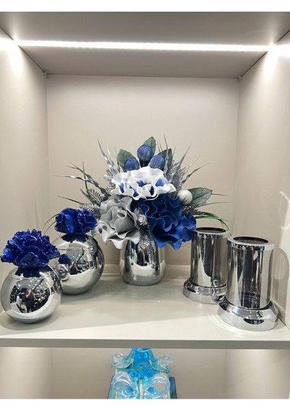 Yapay Çiçekli 5 Parça Set Gümüş No:8