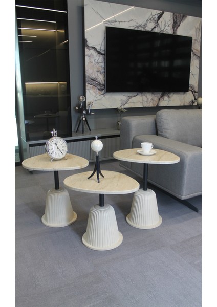 Torino Zigon Sehpa Traverten Mdf (Komple Krem) - Zigon Sehpa 3'lü