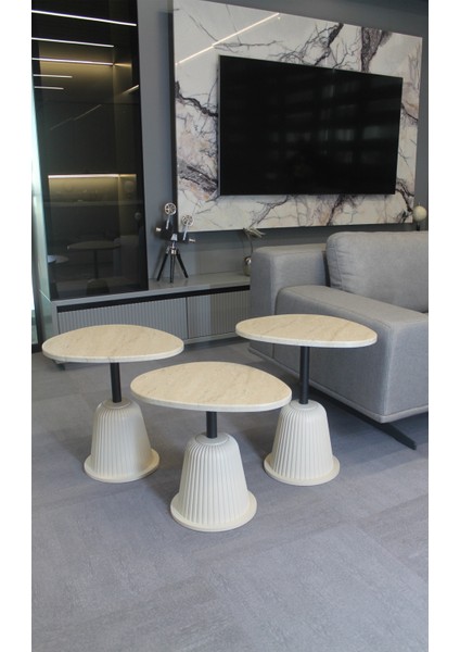 Torino Zigon Sehpa Traverten Mdf (Komple Krem) - Zigon Sehpa 3'lü fiyatları