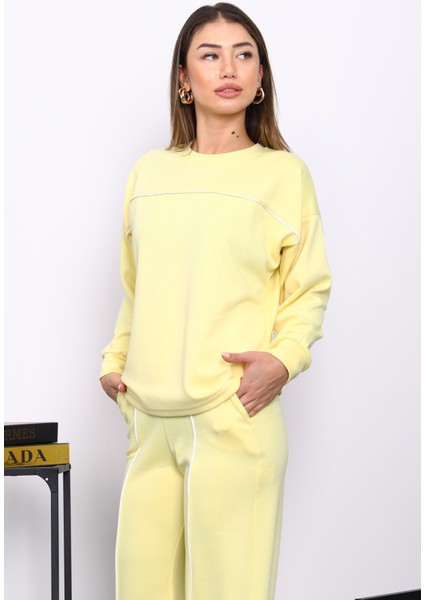 Sarı Biye Detaylı Sweat Pantolonlu Takım modelleri