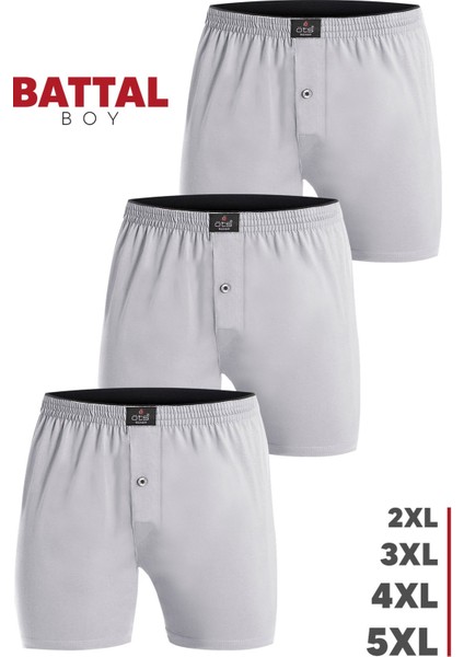 Erkek Boxer Battal Boy 3'lü Düğmeli, Süprem Kumaş (%100 Pamuk)