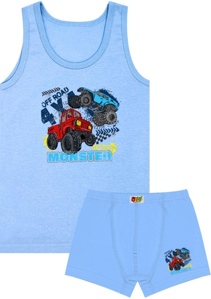 Erkek Çocuk Atlet Boxer Likralı Mavi Traktör (%96 Pamuk - %4 Elastan)