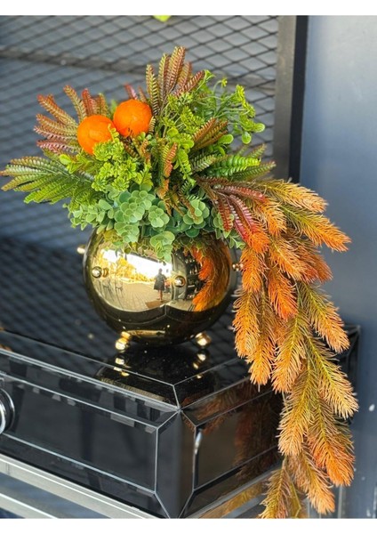 Yapay Çiçek Tanzimli Gold Zımbalı Vazo fiyatları