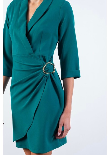 Crescenzo Şal Yaka Toka Detaylı Elbise Zümrüt modelleri