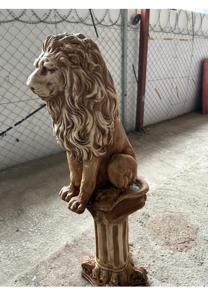 Dekoratif 53CM Eskitme Kahverengi Sütun ve Aslan Set Heykel Ev Balkon Bahçe Dekorasyon Bohem Biblo fırsatları