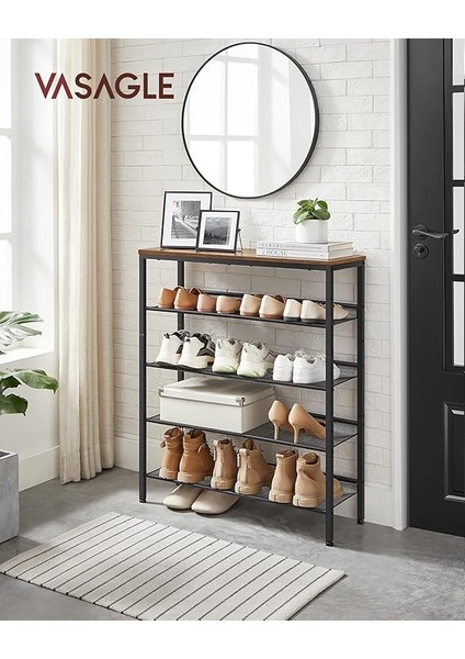 Ayakkabı Rafı 5 Katlı Ayakkabı Dolabı Açık Ayakkabı Rafı Ayakkabı Rafı 75 x 28 x 93 cm Çantalar Için Büyük Yüzey Giriş Koridoru Metal Endüstriyel Tasarım Vintage Kahverengi Siyah LBS038B01 fiyatları