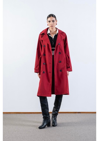 Imperatrice Kruvaze Yaka Kuşaklı Trençkot Bordo