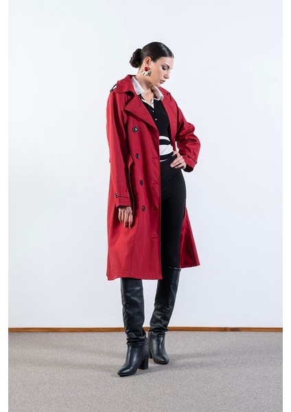 Imperatrice Kruvaze Yaka Kuşaklı Trençkot Bordo fiyatları