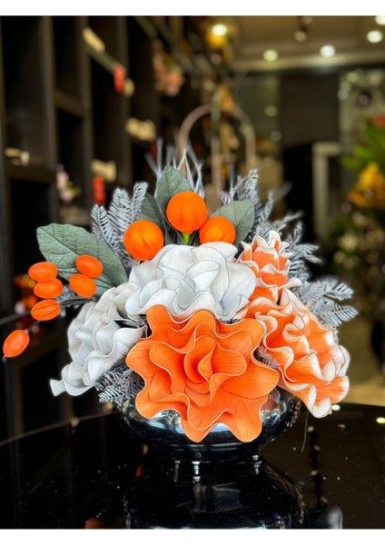 Yapay Çiçek Aranjmanlı Gümüş Yassı Vazo No:27