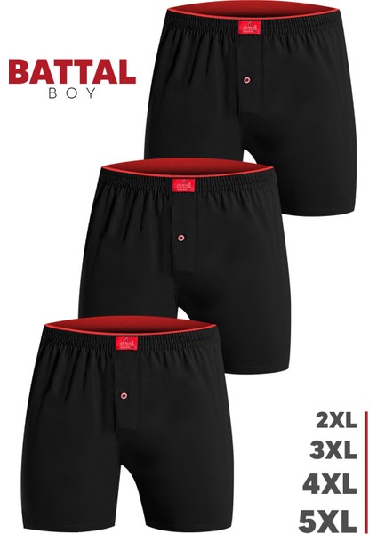 Erkek Boxer Battal Boy 3'lü Düğmeli, Süprem Kumaş (%100 Pamuk)