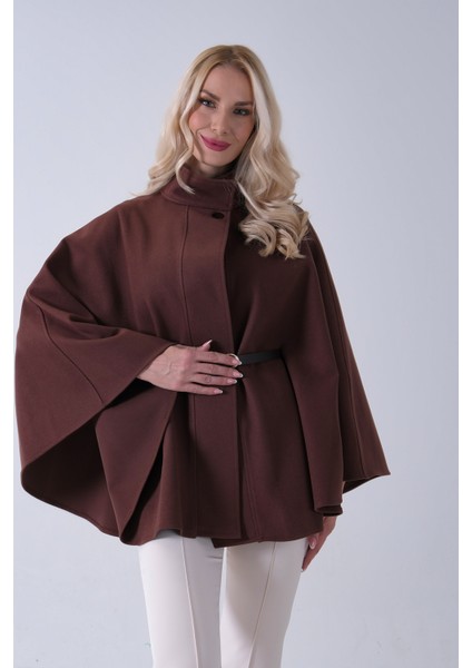 Kahve Hakim Yaka Tek Düğmeli Kemerli Panço 31050725.05 fiyatları