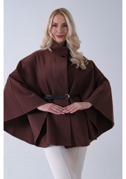 Kahve Hakim Yaka Tek Düğmeli Kemerli Panço 31050725.05 modelleri