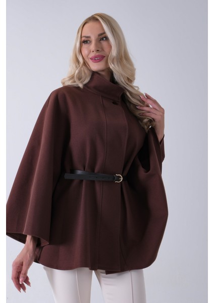 Kahve Hakim Yaka Tek Düğmeli Kemerli Panço 31050725.05 fırsatları