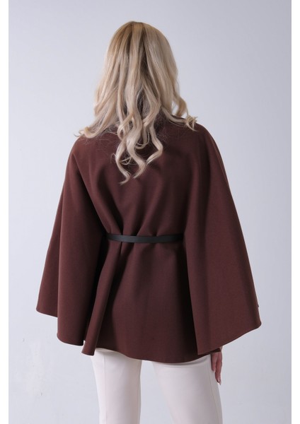 Kahve Hakim Yaka Tek Düğmeli Kemerli Panço 31050725.05