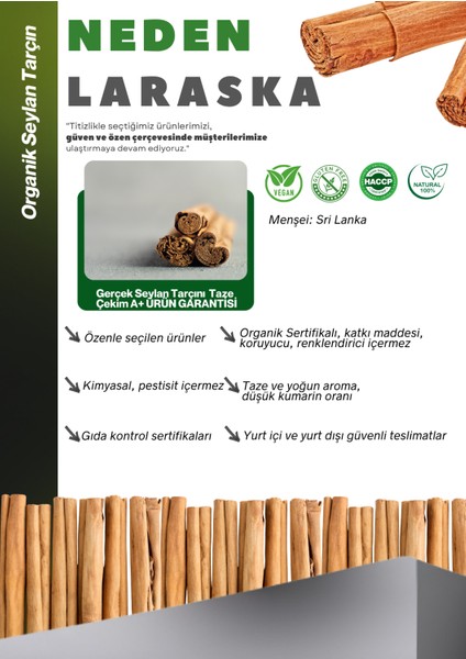 Organik Glutensiz Vegan Seylan - Seylon Tarçın Toz 50g - Organic Ceylon Cinnamon Powder 50g- Organically Certified