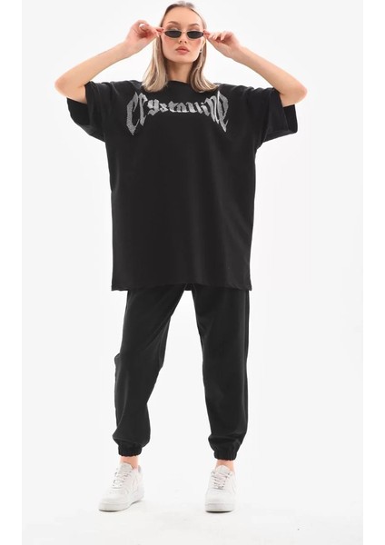 Unisex Taş Desenli Oversize T-Shirt - Beyaz fırsatları