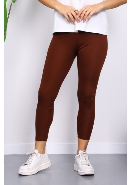 Kahverengi Yüksek Bel Şardonlu Dalgıç Tayt modelleri