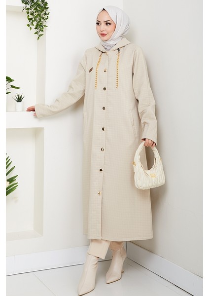 Zincir Detay Düğmeli Kapitone Kap 1647 - Taş