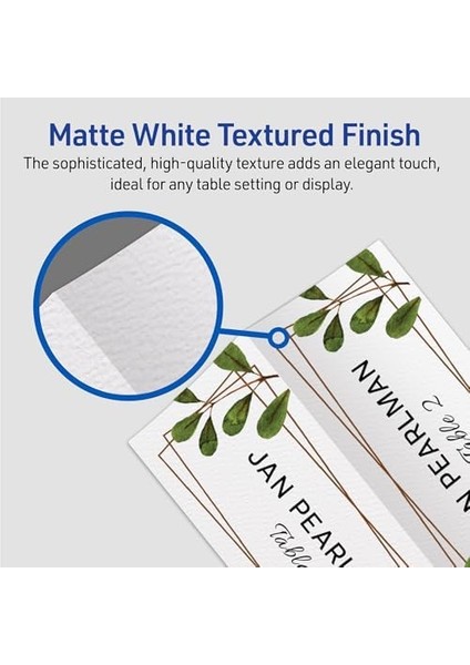 Beslemeli Yazdırılabilir Boş Yer Kartları, 3,6 cm x 9,5 Cm, Dokulu Beyaz, 150 Özelleştirilebilir Çadır Kartı (16109) modelleri