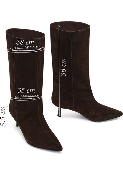 Kadın Kahverengi Ince Topuklu Süet Deri Çizme 25AFD490510 fiyatları