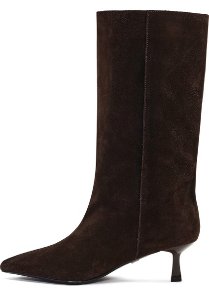 Kadın Kahverengi Ince Topuklu Süet Deri Çizme 25AFD490510 fırsatları