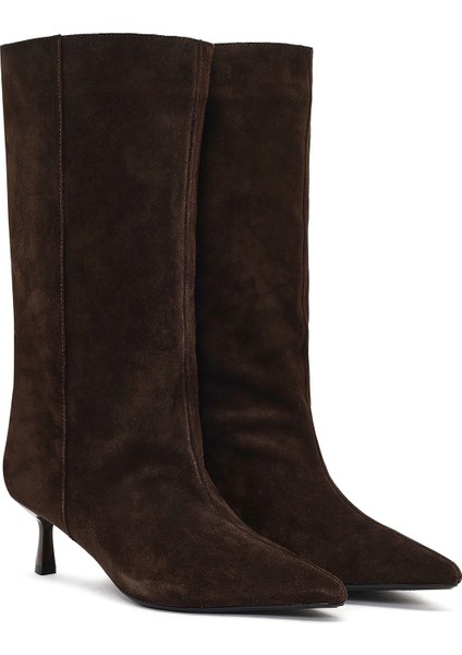 Kadın Kahverengi Ince Topuklu Süet Deri Çizme 25AFD490510 indirimleri