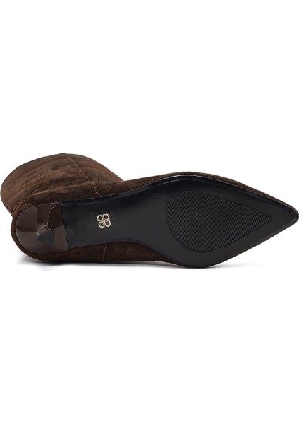 Kadın Kahverengi Ince Topuklu Süet Deri Çizme 25AFD490510