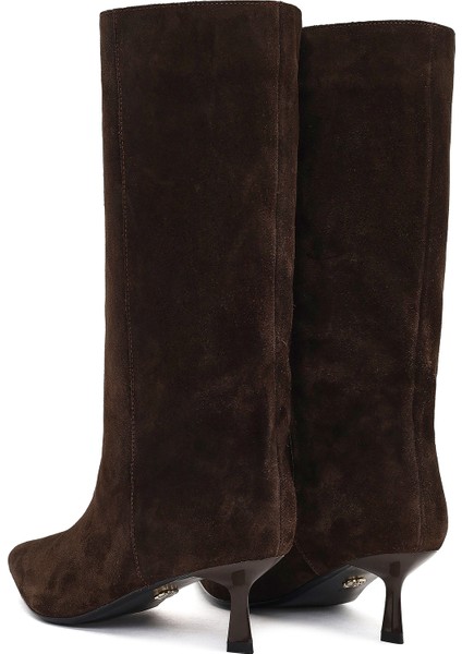 Kadın Kahverengi Ince Topuklu Süet Deri Çizme 25AFD490510