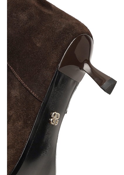 Kadın Kahverengi Ince Topuklu Süet Deri Çizme 25AFD490510