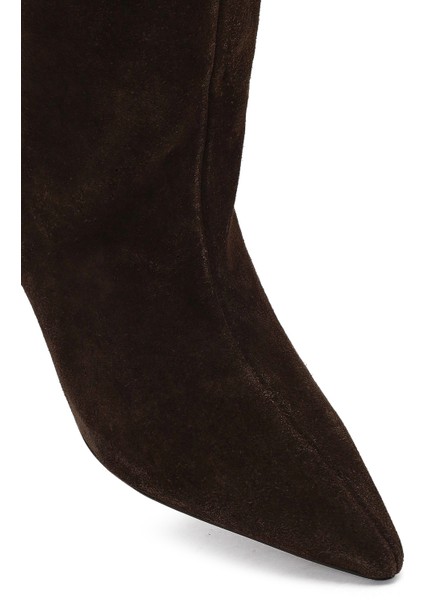 Kadın Kahverengi Ince Topuklu Süet Deri Çizme 25AFD490510