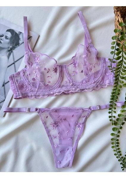 Lila Transparan Sütyen Takımı