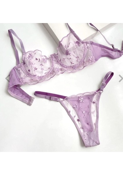 Lila Transparan Sütyen Takımı modelleri