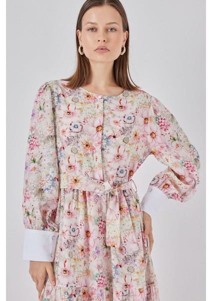 Kadın Bdart Viskon Karışımlı Düğmeli Desenli Maxi Elbise Karanfil Pembesi modelleri