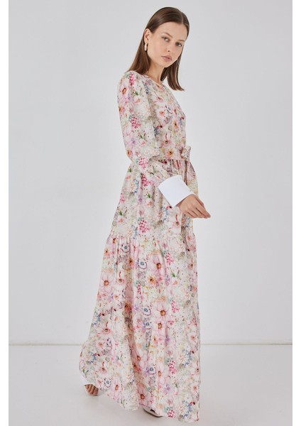 Kadın Bdart Viskon Karışımlı Düğmeli Desenli Maxi Elbise Karanfil Pembesi fırsatları