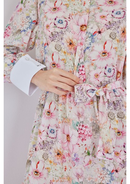 Kadın Bdart Viskon Karışımlı Düğmeli Desenli Maxi Elbise Karanfil Pembesi indirimleri