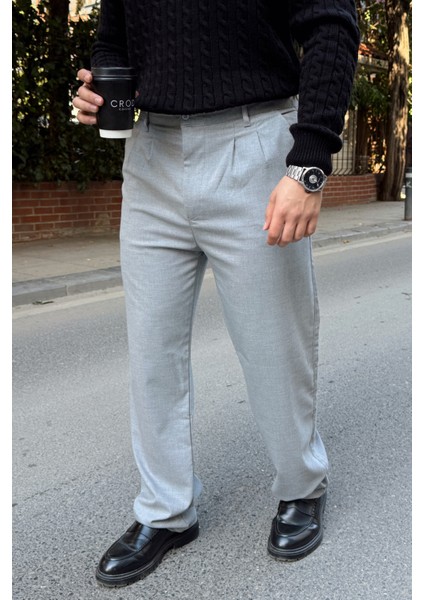 Erkek Kumaş Baggy Kalıp Pileli Pantolon