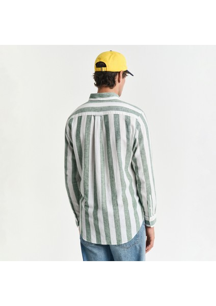Erkek Yeşil Regular Fit Düğmeli Yaka Çizgili Gömlek modelleri
