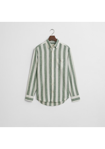 Erkek Yeşil Regular Fit Düğmeli Yaka Çizgili Gömlek indirimleri
